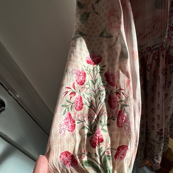 Anita Dongre Silk Pink and Cream Floral Dress - Picture 5 of 8